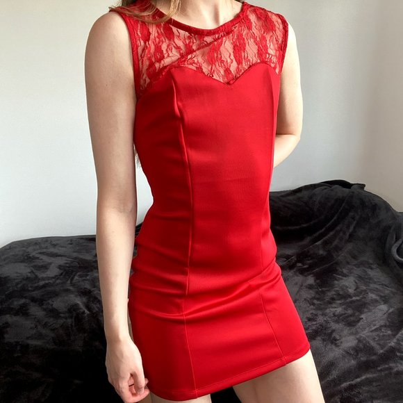 Forever 21 Red Lace Mini Dress - Small - Picture 3 of 7